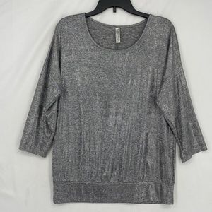 PerSeption Concept Womens Large Pullover Knit Top Black Silver Metallic Heather